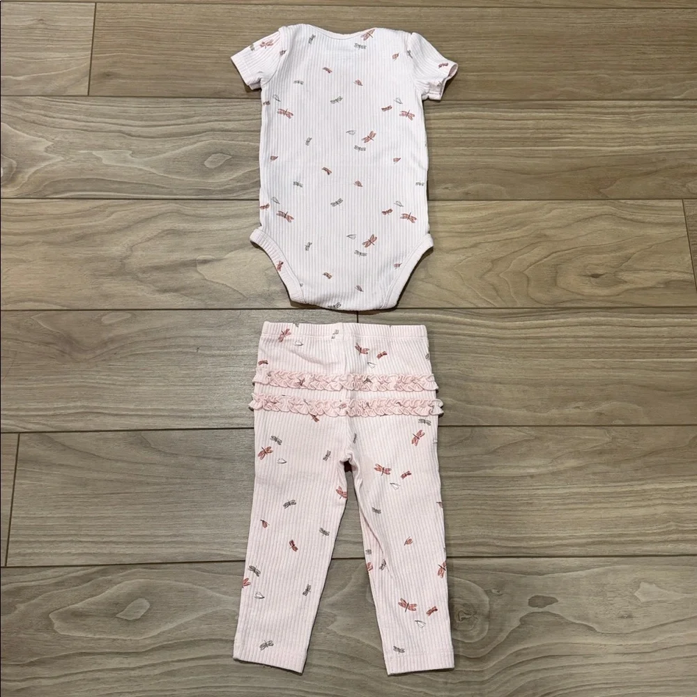 Carter's Ribbed Light Pink Baby Onesie with Dragonfly Print